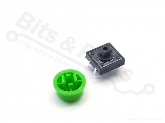 Microswitch push button (make contact) 12x12mm with cap green